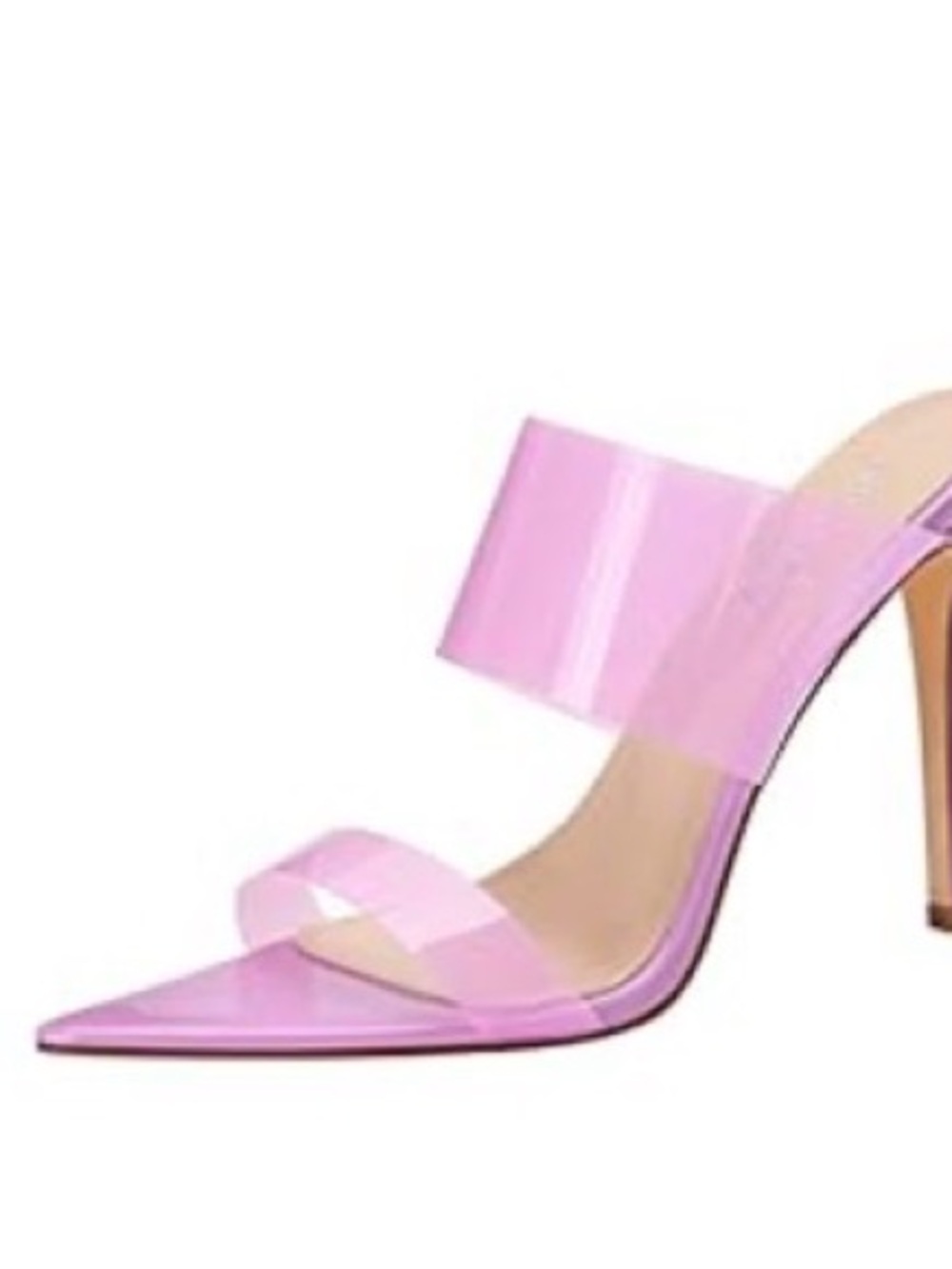 Vivianly Pink Clear Strap Pointed Toe High Heel Mule